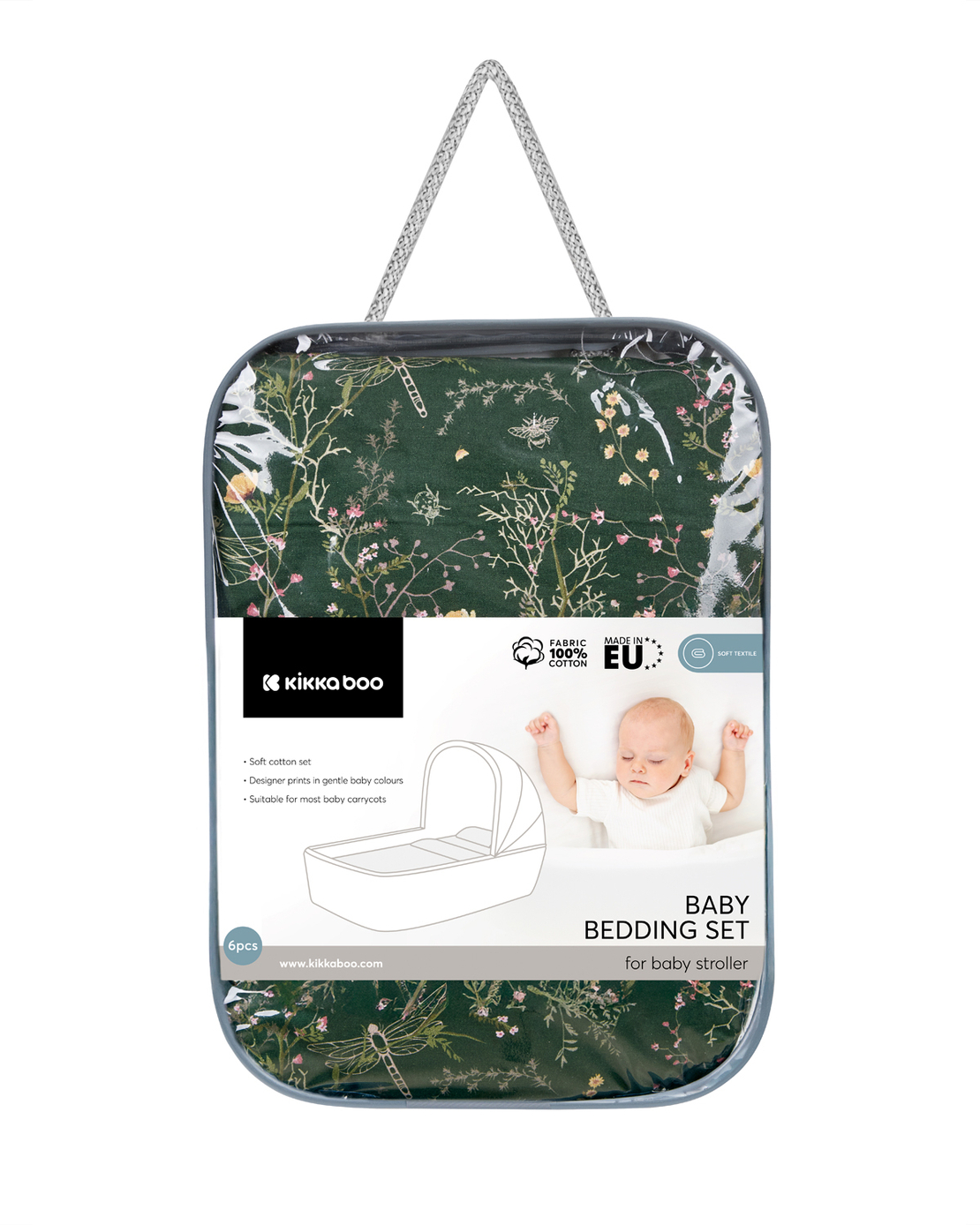 KikkaBoo Бебешки Спален Комплект за Количка 6 Части Secret Garden Green