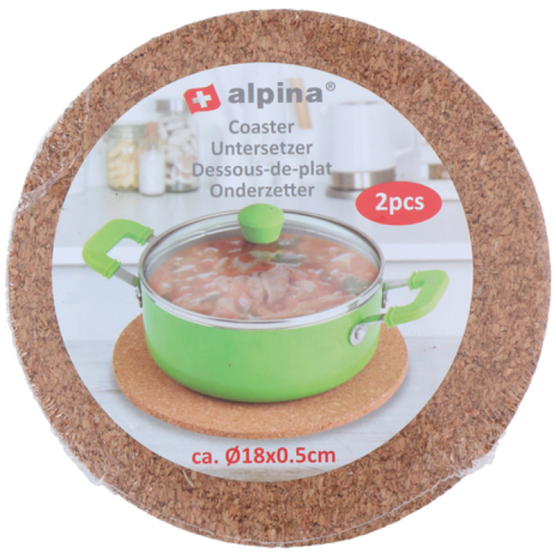  Коркови подложки Alpina, ⌀ 18 х 0.5 см, Кръгли, 2 бр. 