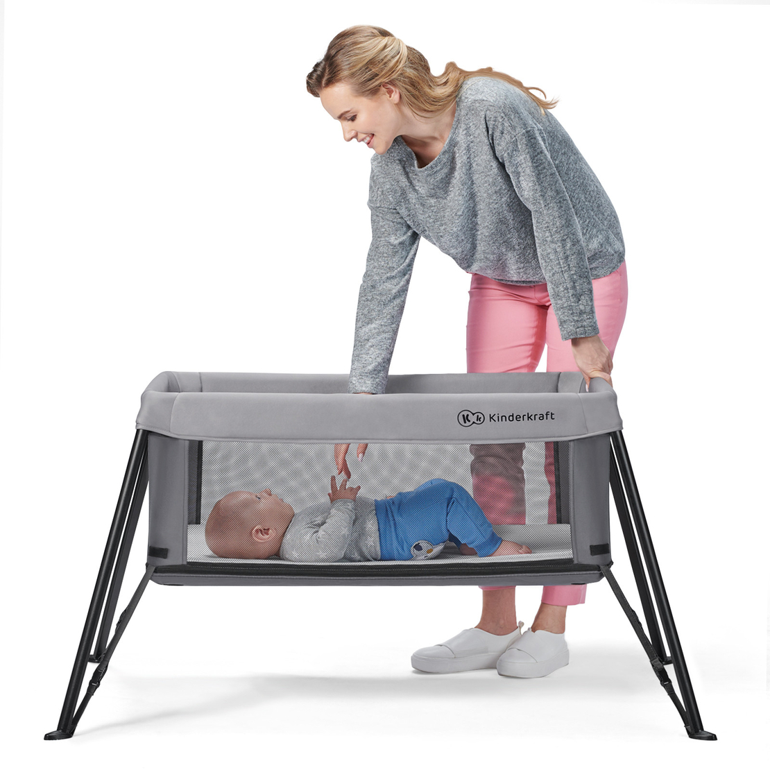  Бебешка кошара сгъваема KinderKraft MOVI, Дърво/Сиво 