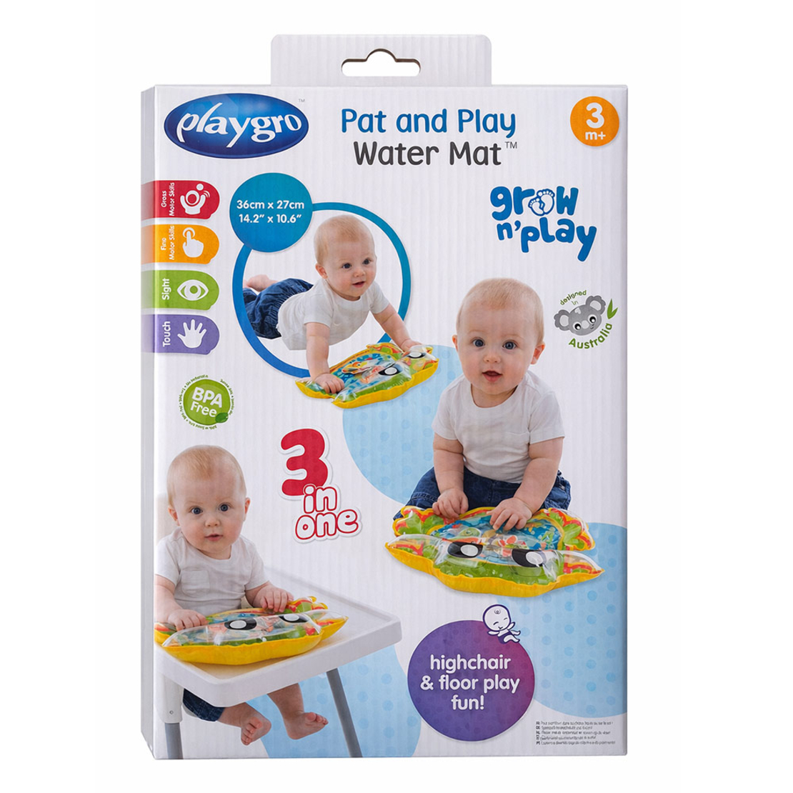 Playgro Pat & Play Water Mat Надуваема Играчка с Дизайн на Жаба която се Пълни с Вода с Плуващи Водни Герои от 3м+