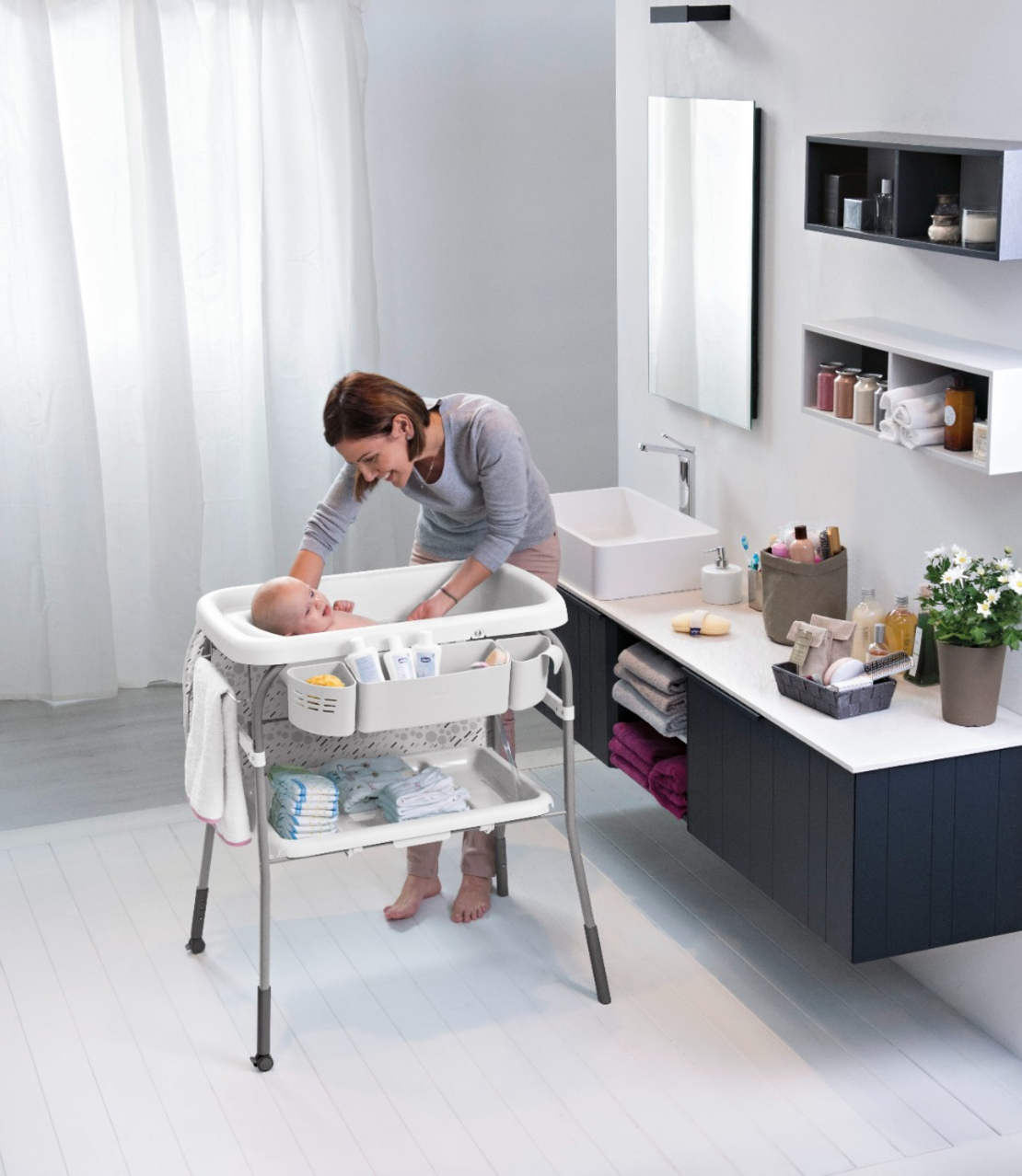 CHICCO Вана за къпане с повивалник Cuddle & Bubble Grey Melange