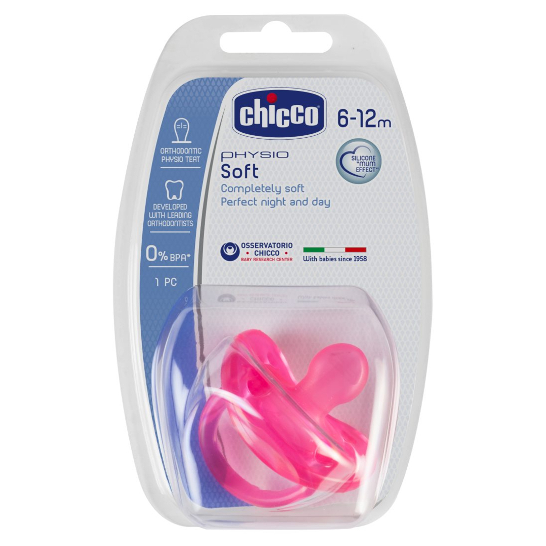 CHICCO Силиконова залъгалка PhysioForma Soft  6-16м. за момиче