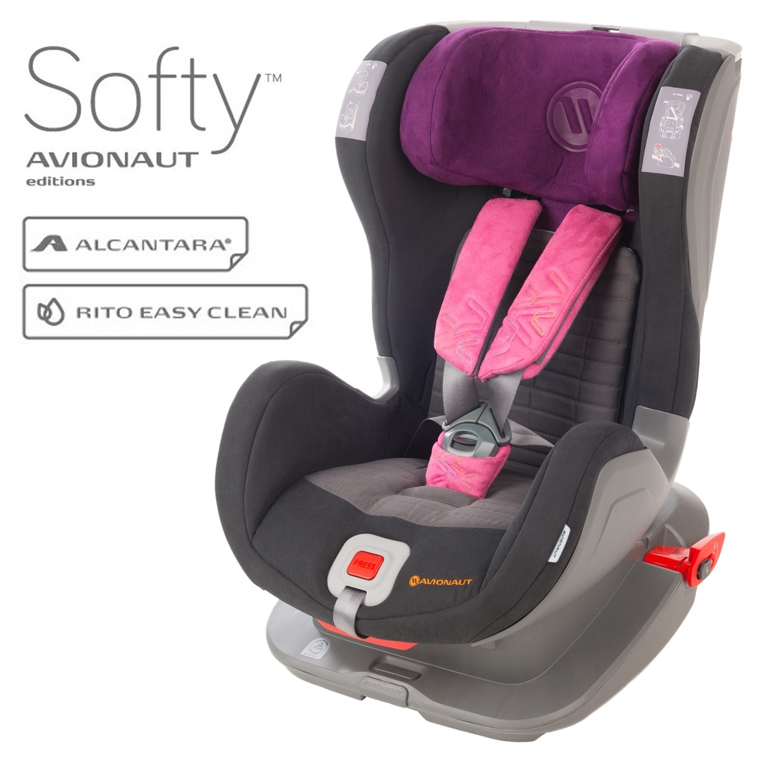 Avionaut Glider Softy столче за кола и IsoFix F.03, 9-25 кг, Черно/розово