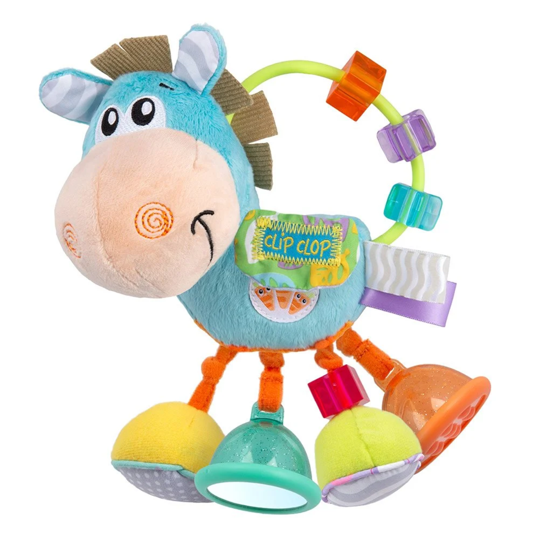 PLAYGRO Мека плюшена дрънкалка Кончето Хоп Троп, със 6 активности 3м+ Синя