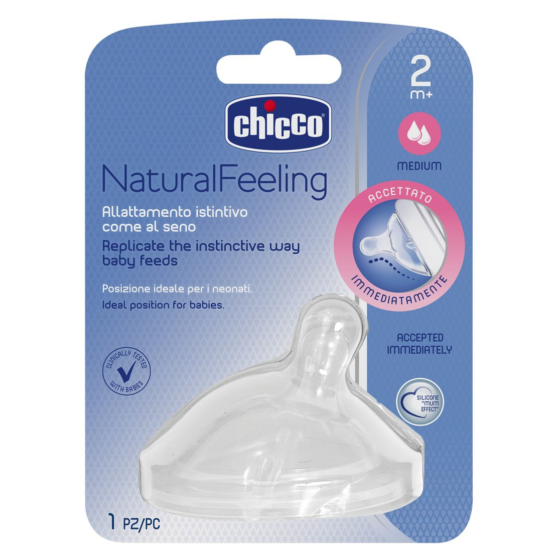 CHICCO Биберон за хранене Natural Feeling 2м+
