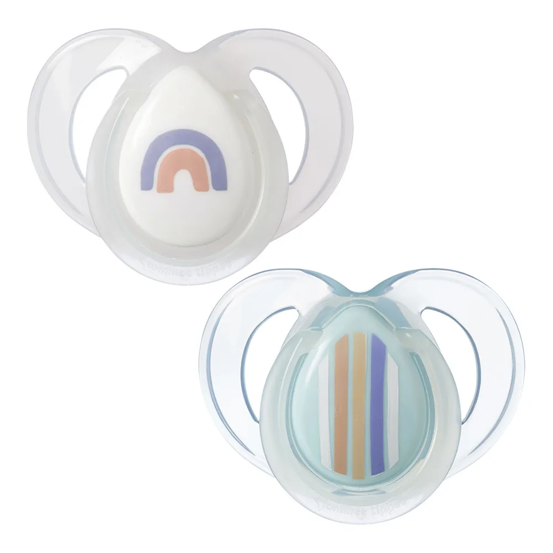 Tommee Tippee Ортодонтични Залъгалки Night Time 6-18M+ 2 Броя Бяла и Синя с Декор Дъга
