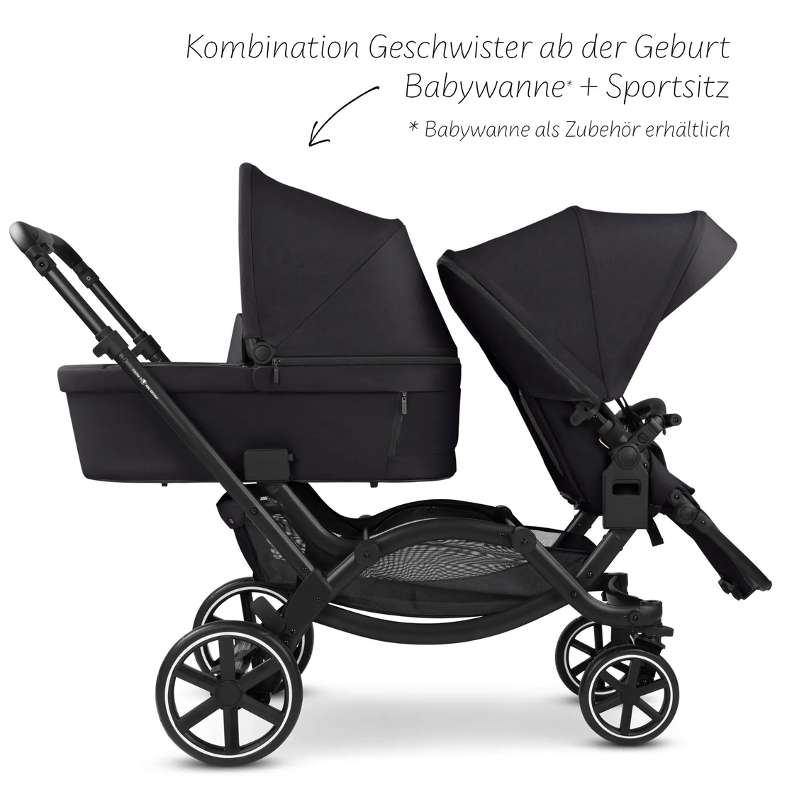 ABC Design Double Stroller Zoom 2 Coal Комбинирана Детска Количка за Близнаци