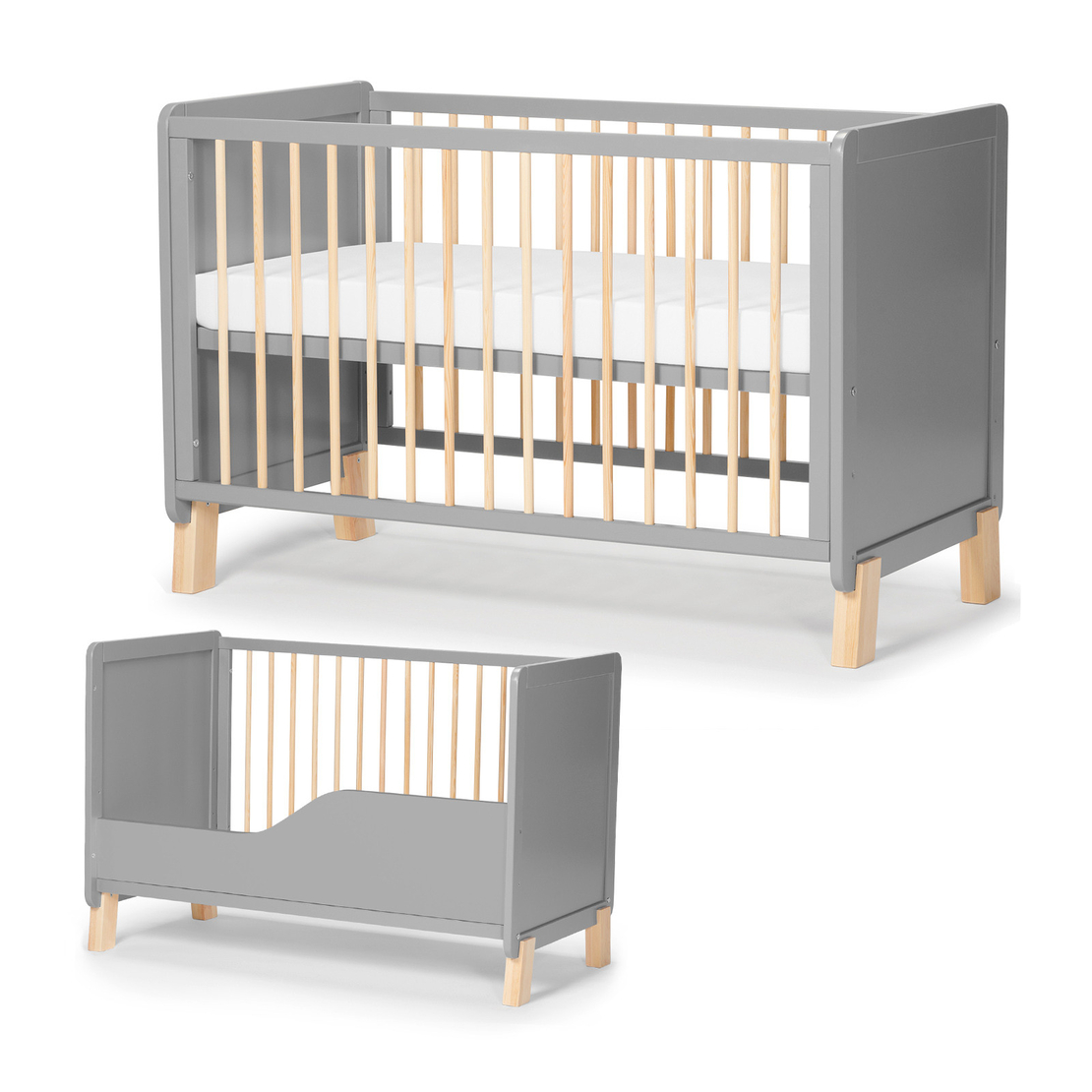 Дървено креватче KinderKraft NICO с матрак, Сиво