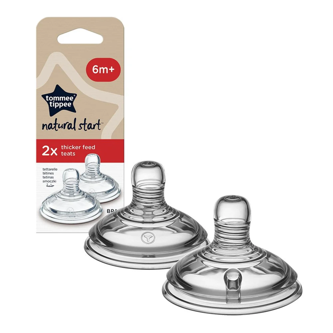 Tommee Tippee Natural Start ЗВЕЗДА Комплект от 2 броя Биберони  с бърз поток 4 капки с прорез за по-гъсти храни подходящи за бебета на възраст над 6 месеца