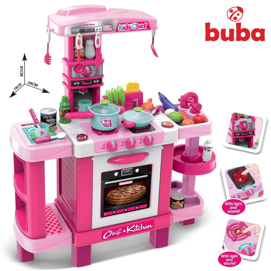  Детска кухня с реакция при докосване Buba 008-938, Розова 