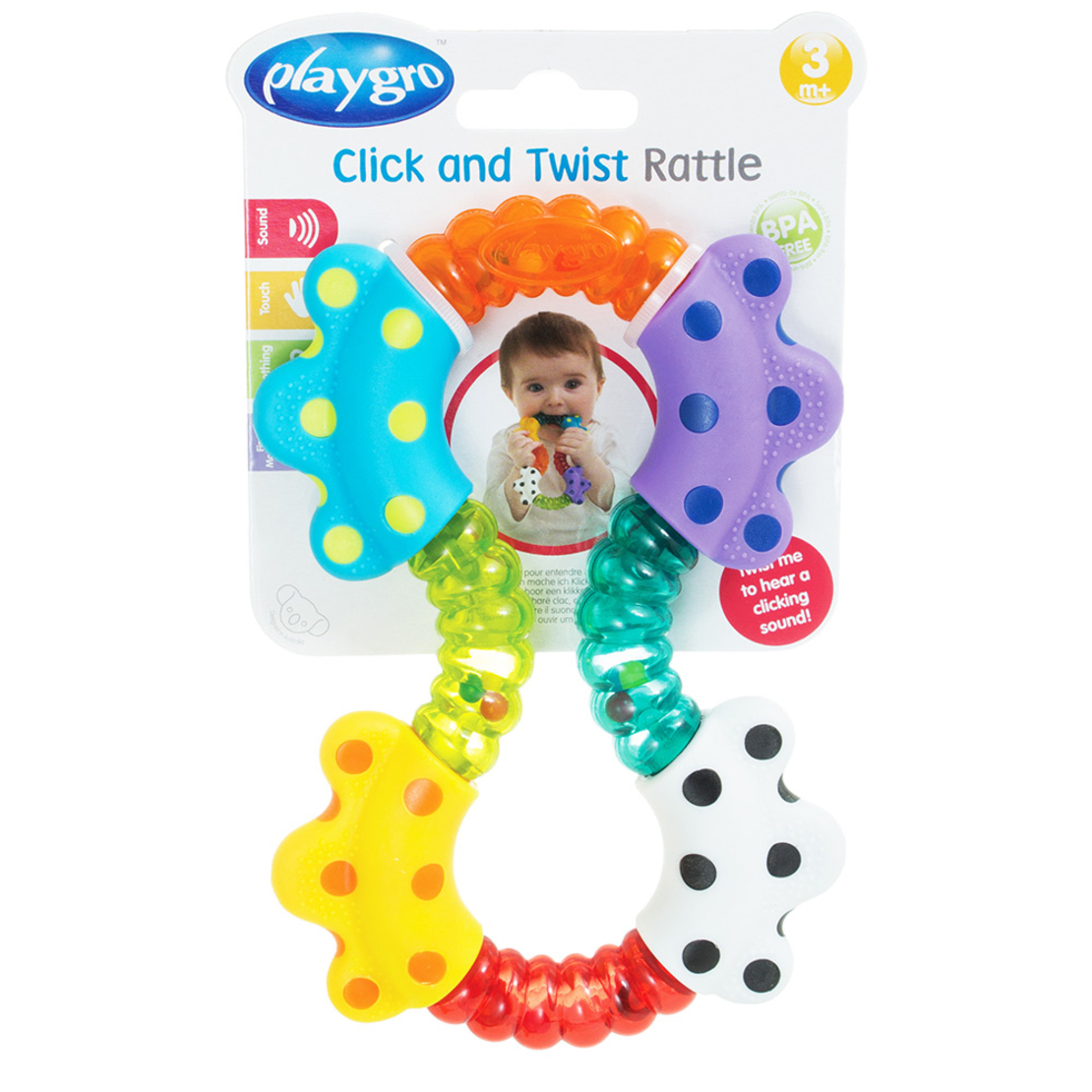 Playgro Twist and Click Цветна и Огъваща се Дрънкалка и Гризалка 