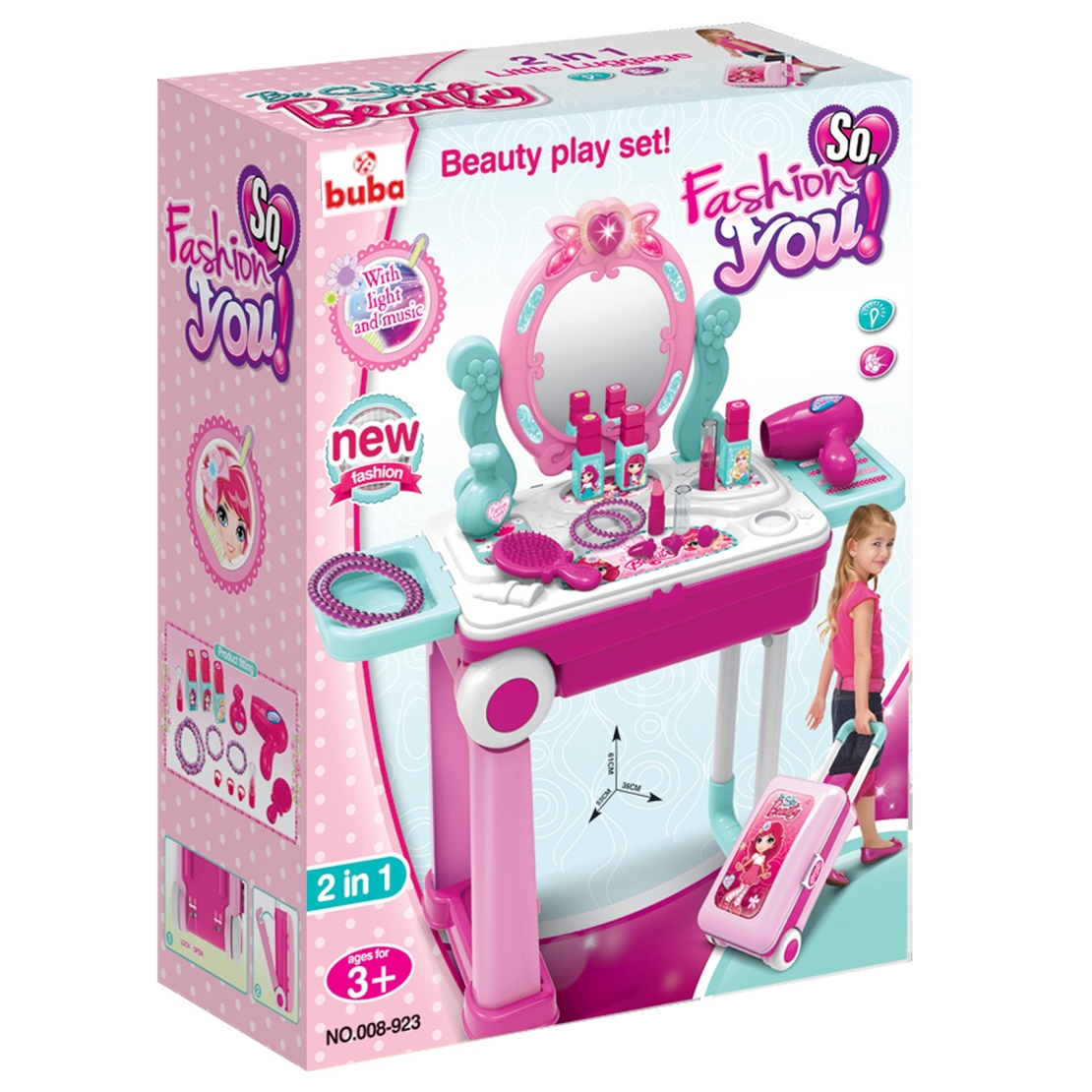  Комплект за игра тоалетка Buba 008-923A, Куфар, Розова 