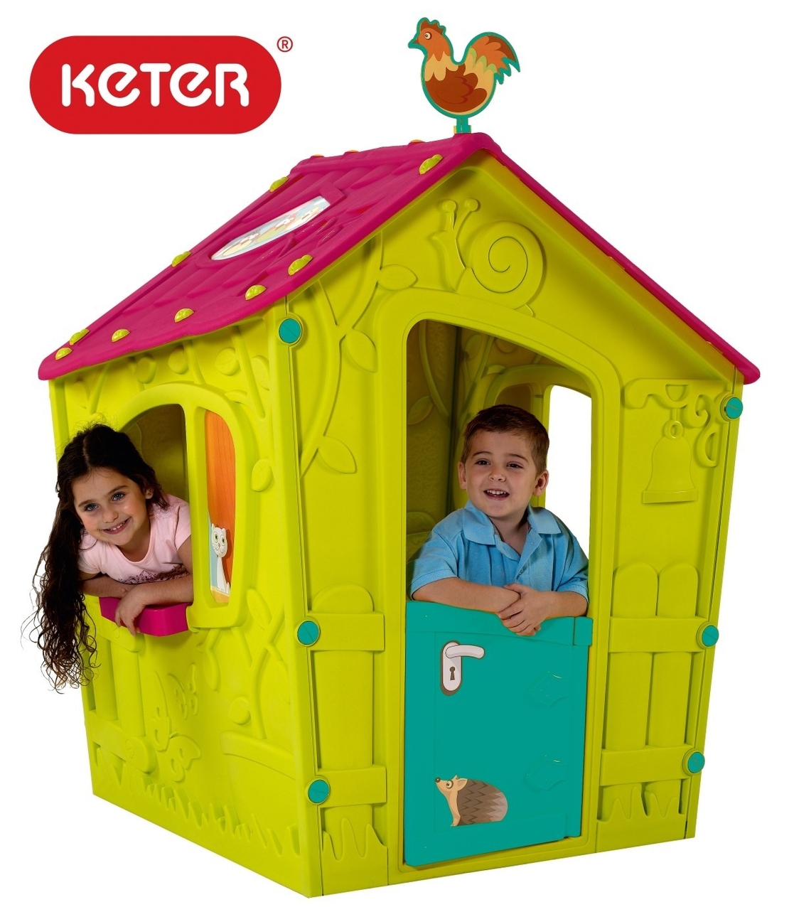  Пластмасова къща за игра Keter Magic Playhouse, Зелена/Синя/Розова 