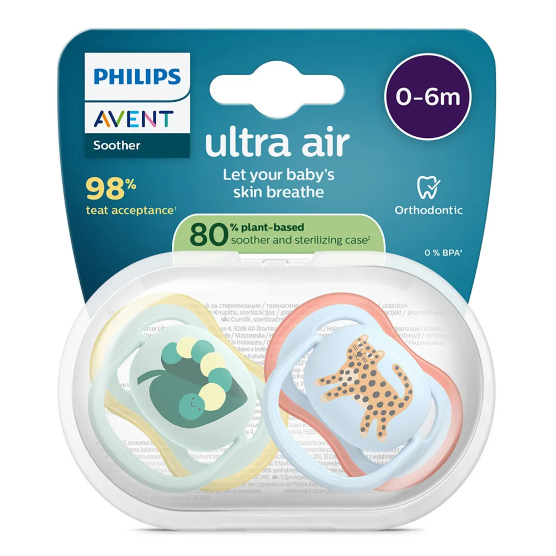 Philips AVENT SCF087/02 Комплект от 2 Броя Ортодонтични Залъгалки Пастелни Цветове  Ultra Start 0-6м+ в Кутия за Стерилизиране
