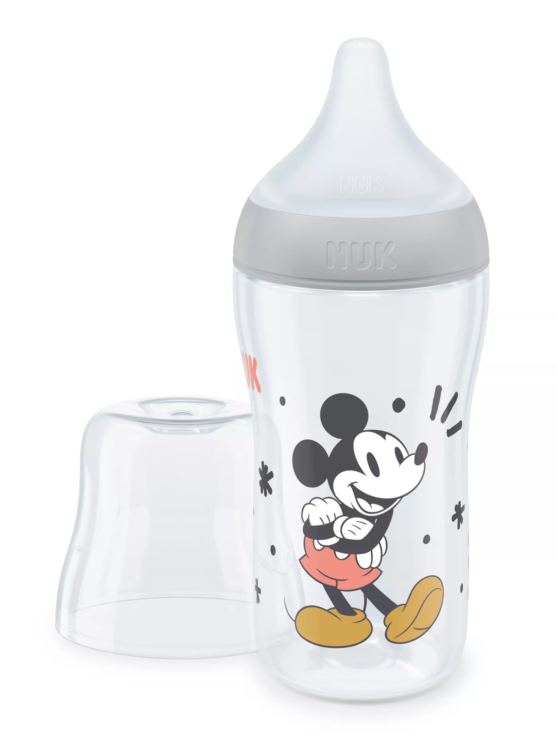 NUK Perfect Match Шише РР 260мл със Силиконов Биберон за Хранене M 3+ месеца Mickey Сиво