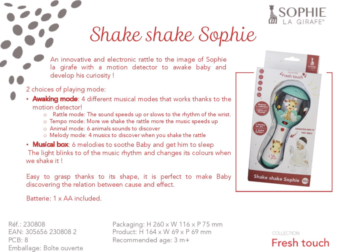 Sophie Софи Жирафчето Електронна Музикална Дрънкалка с Детектор Shake