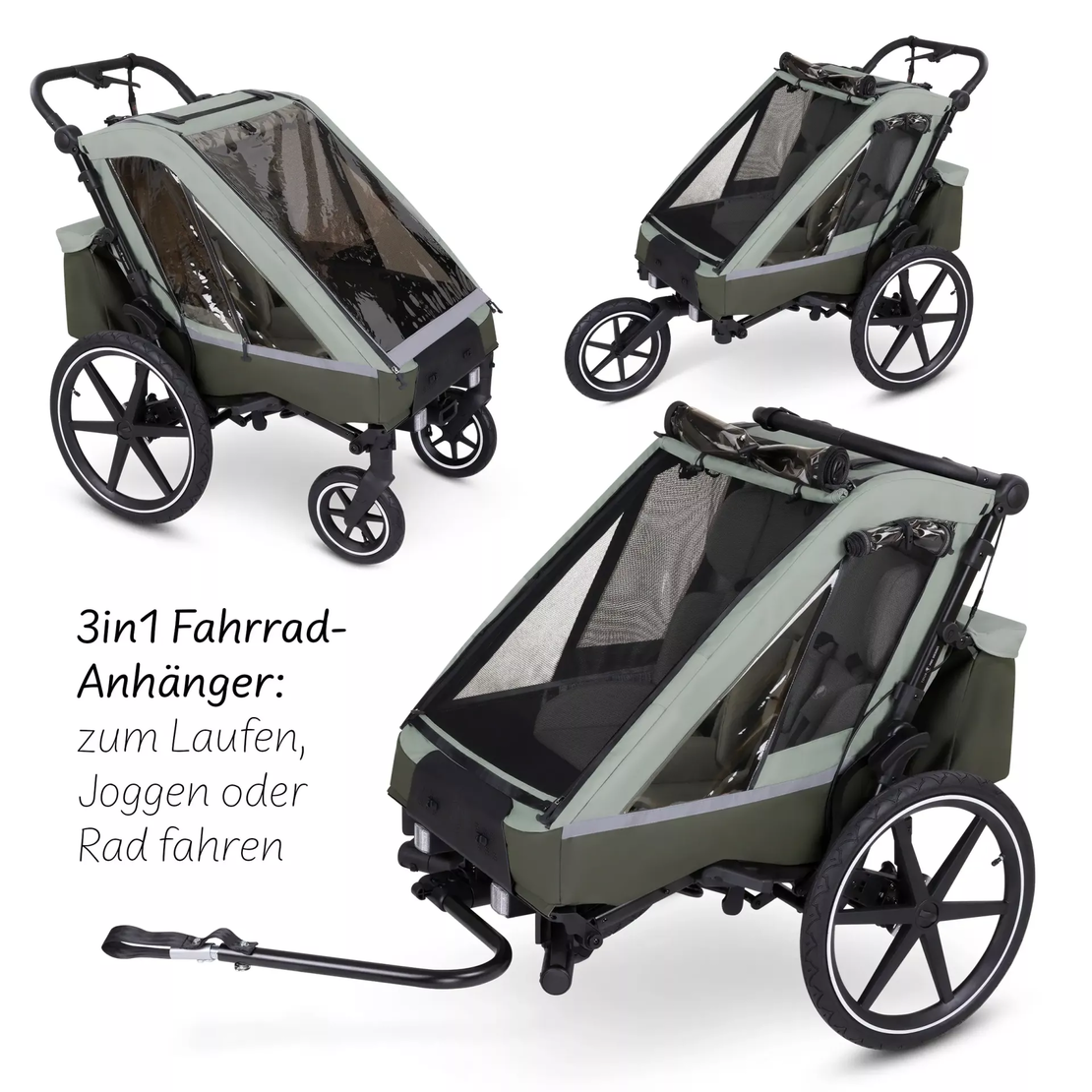 ABC Design Детска Количка за Колело Bicycle Trailer Tour Olive with 2 Comfort Seats & Air Wheels