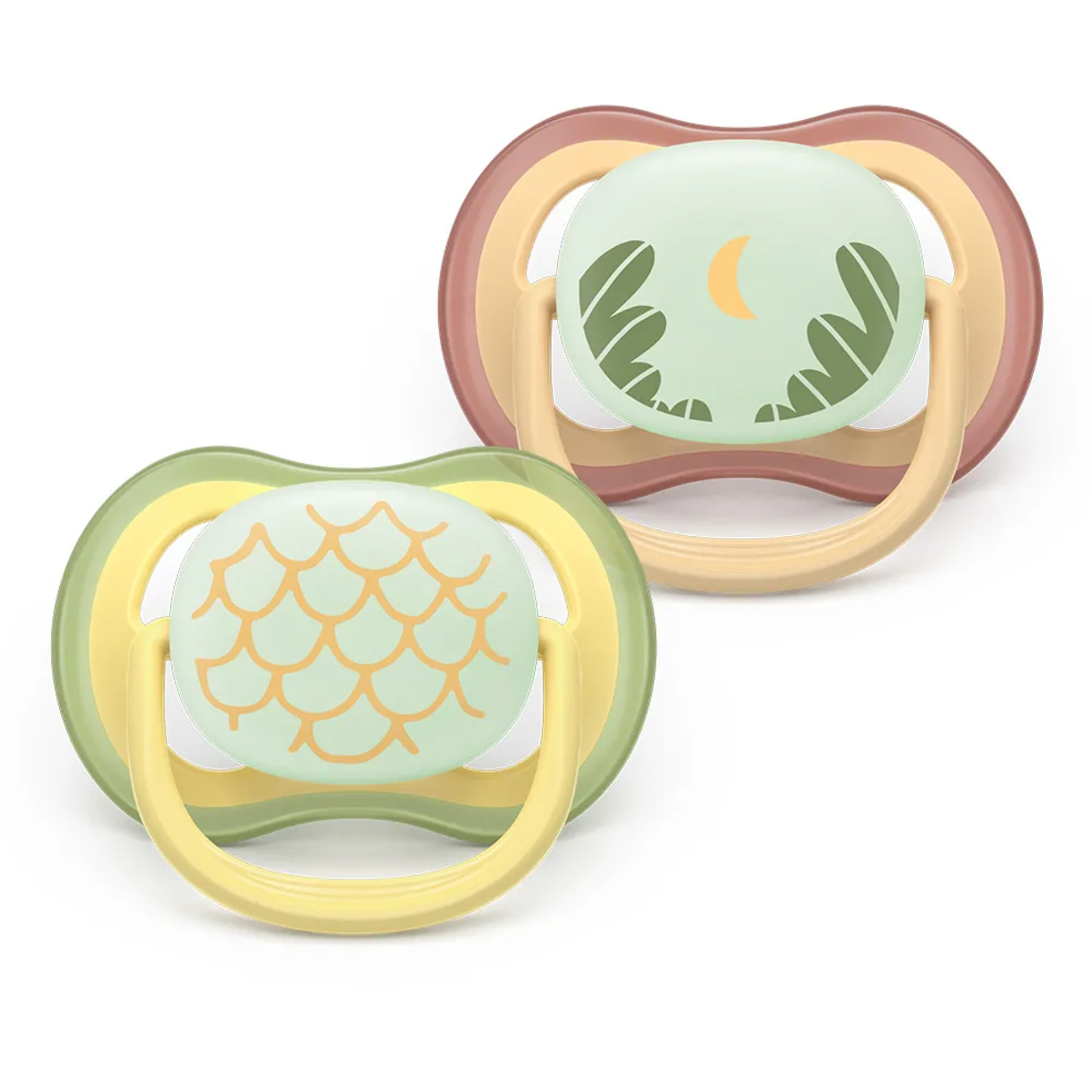 Philips AVENT SCF376/27 Комплект 2 Броя Светещи Ортодонтични Силиконови Залъгалки Ultra Air от 0-6м+ с Картинки в кутия за Стерилизиране