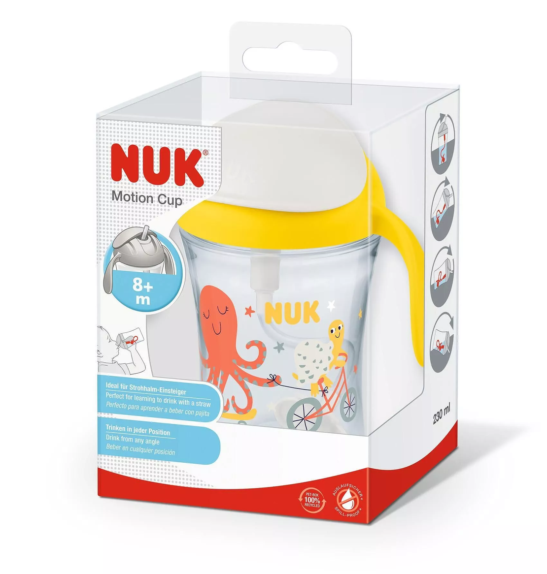 NUK Детска Чаша MOTION CUP 230мл със Сламка Жълта 8+ месеца