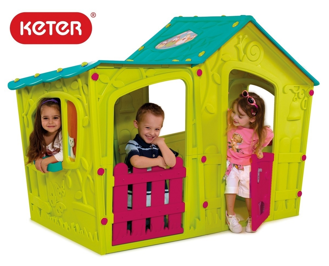  Пластмасова къща за игра Keter Magic Villa, Синя/Зелена/Розова 