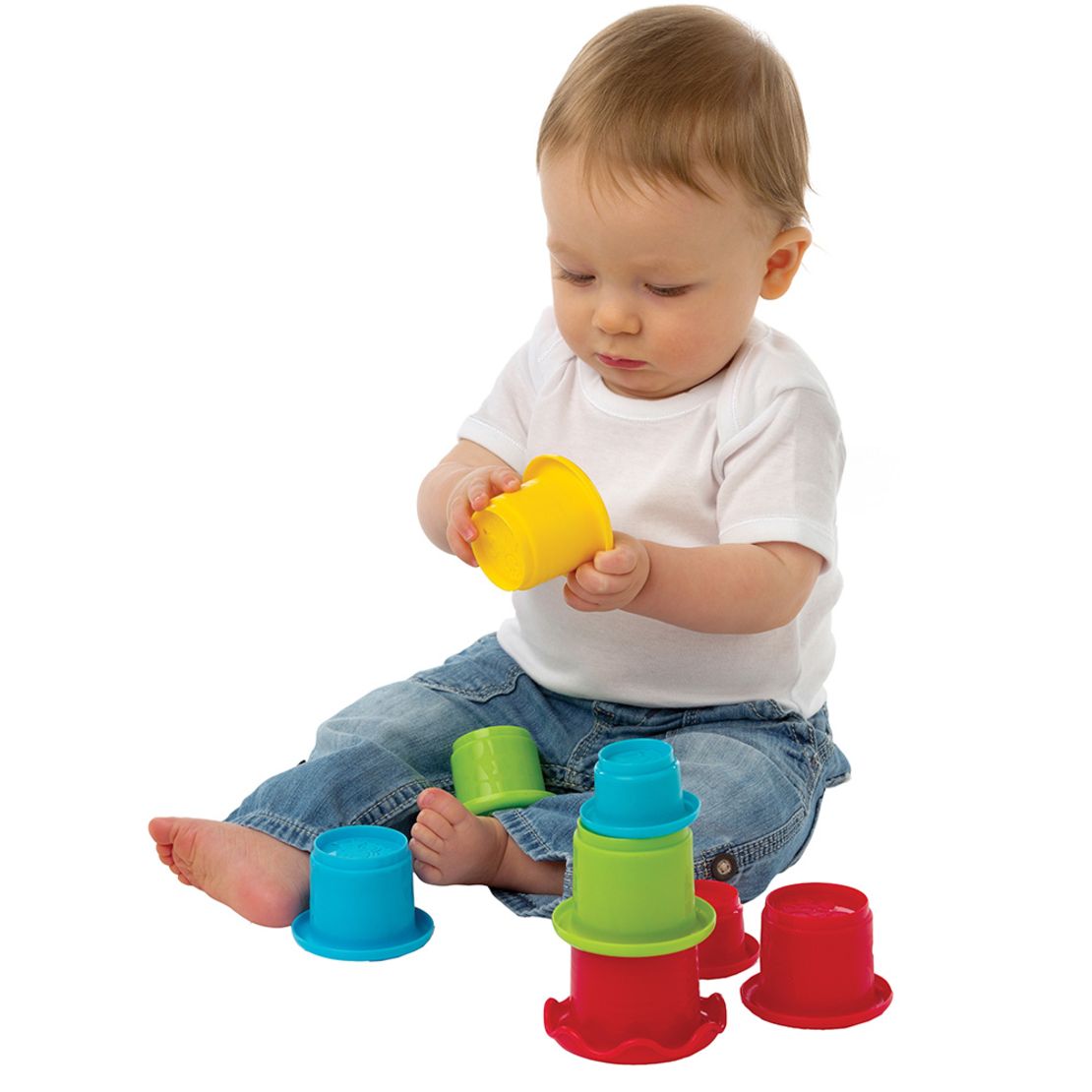 Playgro Stacking Fun Cups Комплект от 9 Цветни Чаши за Подреждане за игра в Банята или на Плажа