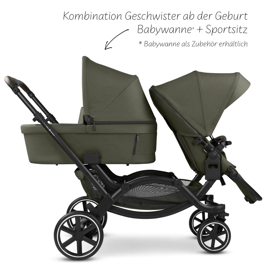 ABC Design Double Stroller Zoom 2 Avocado Комбинирана Детска Количка за Близнаци