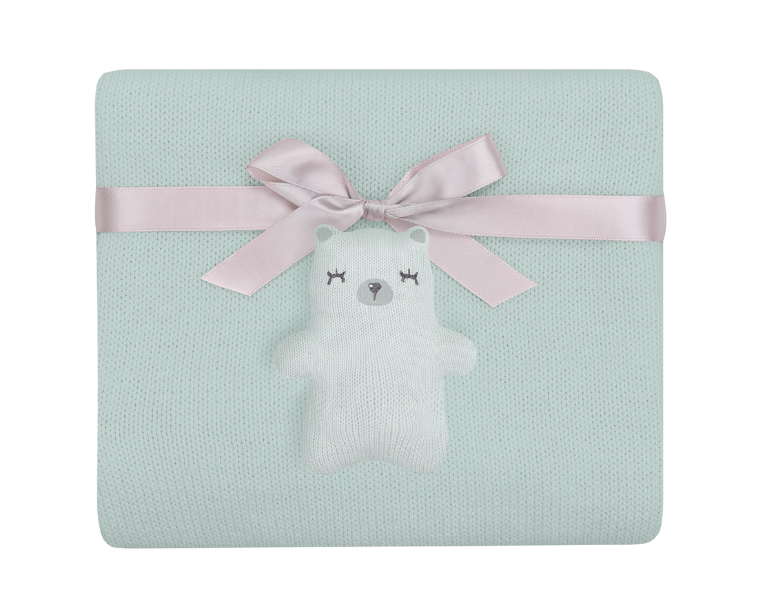 Плетено памучно одеяло Bear with me Mint