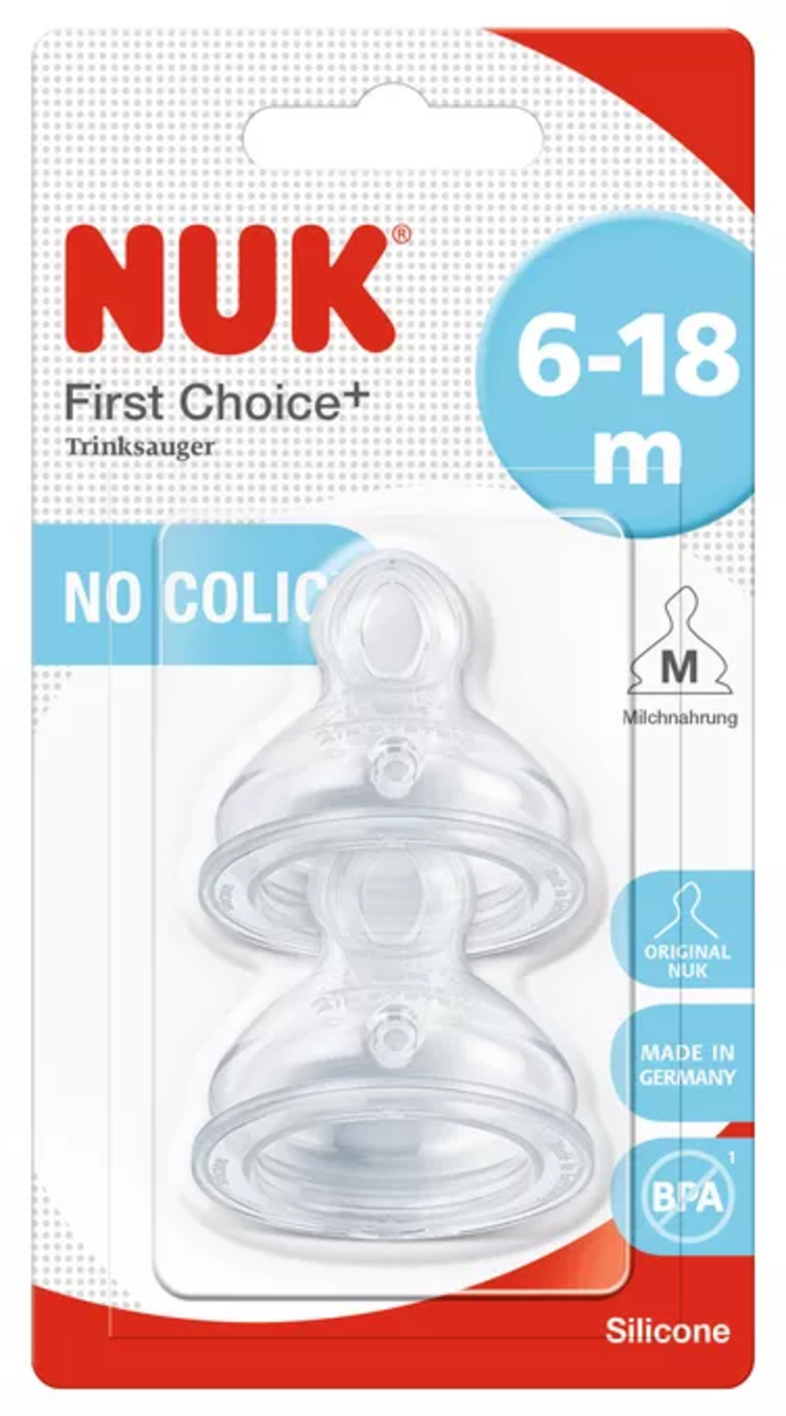 NUK FIRST CHOICE Биберон Храна Силикон 2 Броя 6-18 месеца Размер M