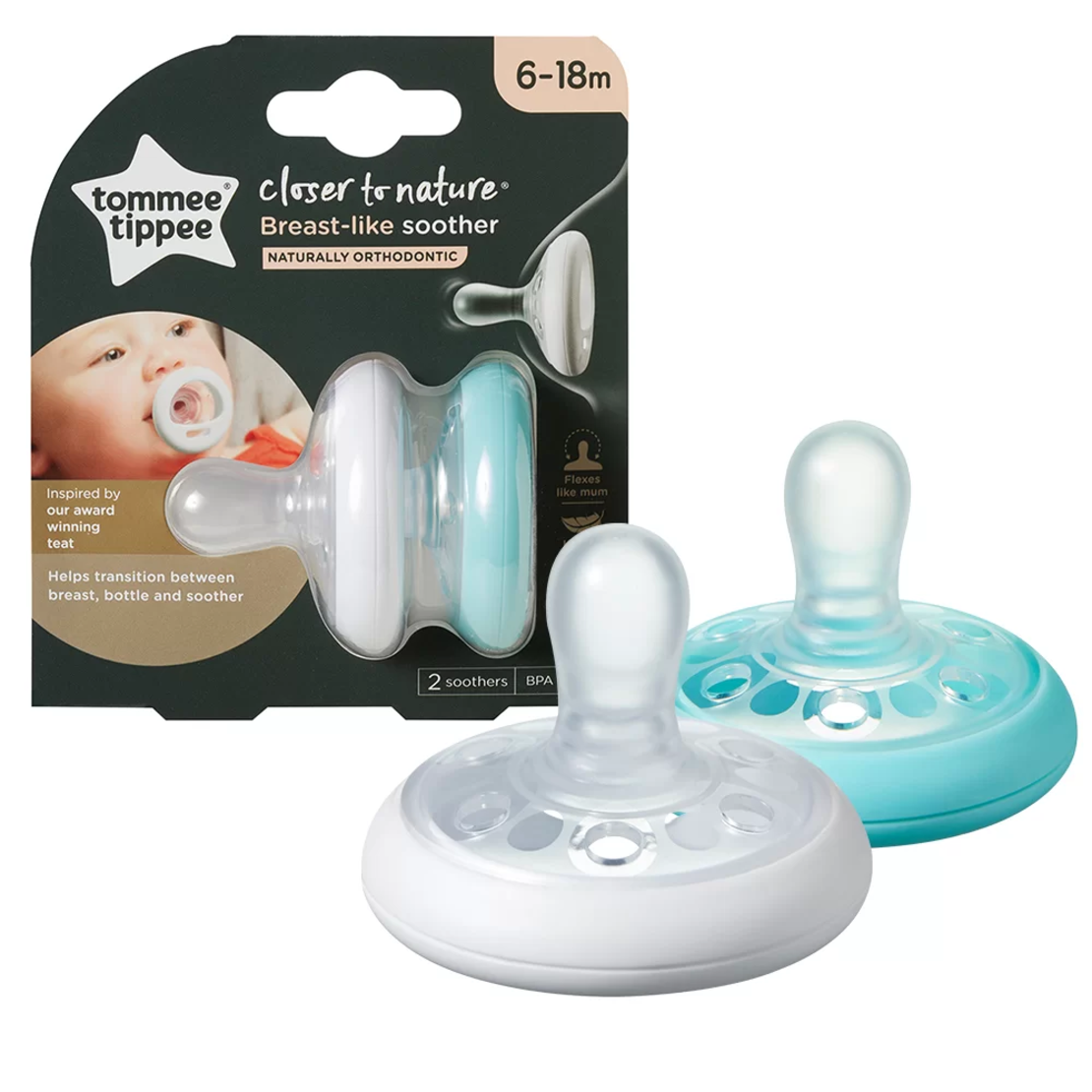 Tommee Tippee ОРТОДОНТИЧНИ ЗАЛЪГАЛКИ - BREAST-LIKE 6-18М (2 бр./оп.)