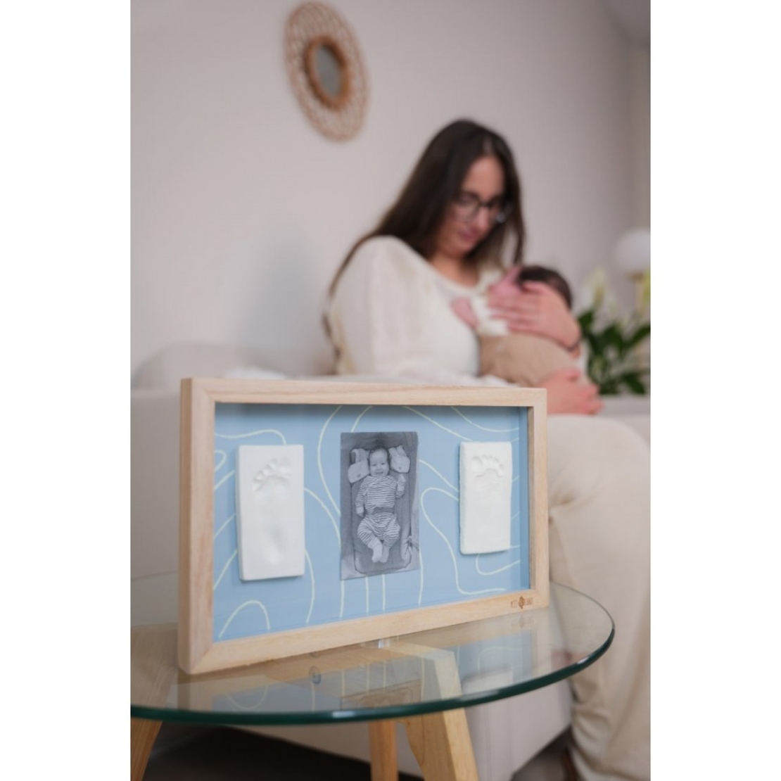 Petit ARTichaut Дървена Рамка за 2 Бебешки Отпечатъка и Снимка Blue Abstract