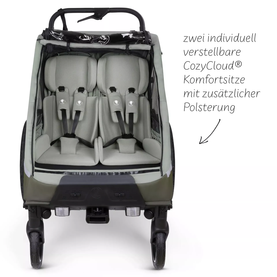 ABC Design Детска Количка за Колело Bicycle Trailer Tour Olive with 2 Comfort Seats & Air Wheels