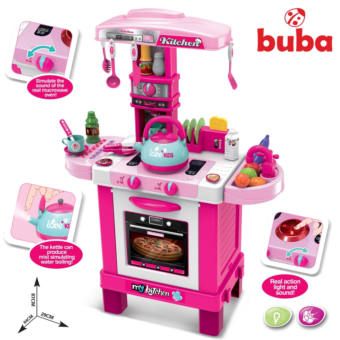 Детска индукционна кухня с чайник Buba 008-939, Розова 
