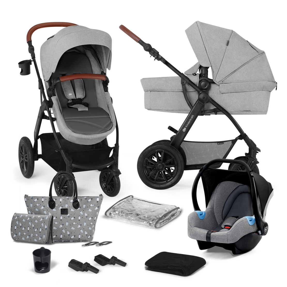 Количка KinderKraft Xmoov 2023, 3в1, Светло сива