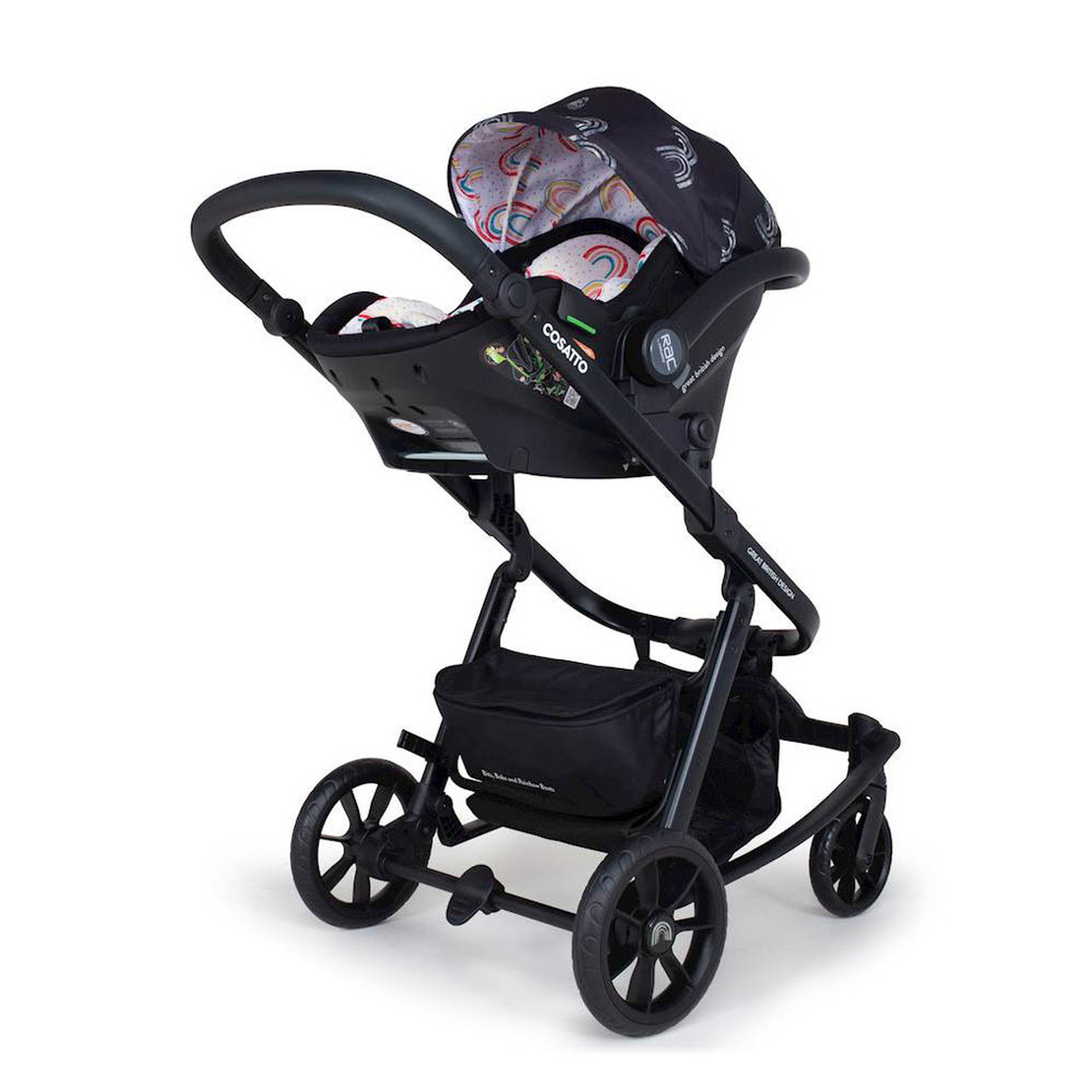 Комплект количка Cosatto Giggle Quad NIGHT RAINBOW 5в1, i-Size база и чувалче за крака
