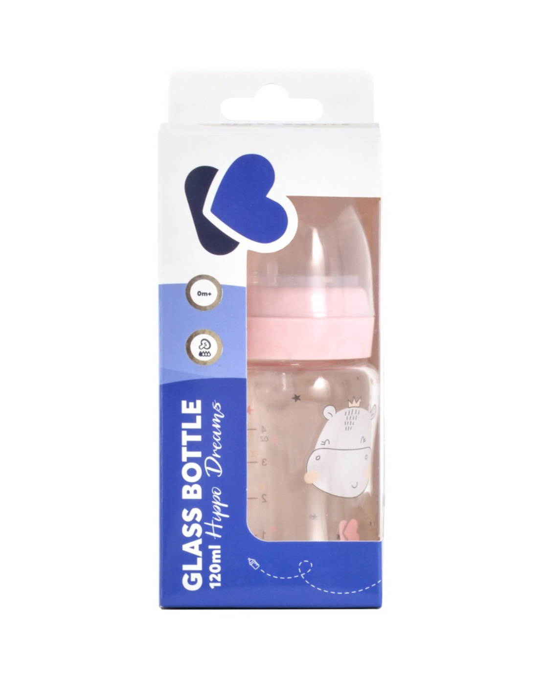 KikkaBoo Шише Стъклено 120мл Hippo Dreams Pink