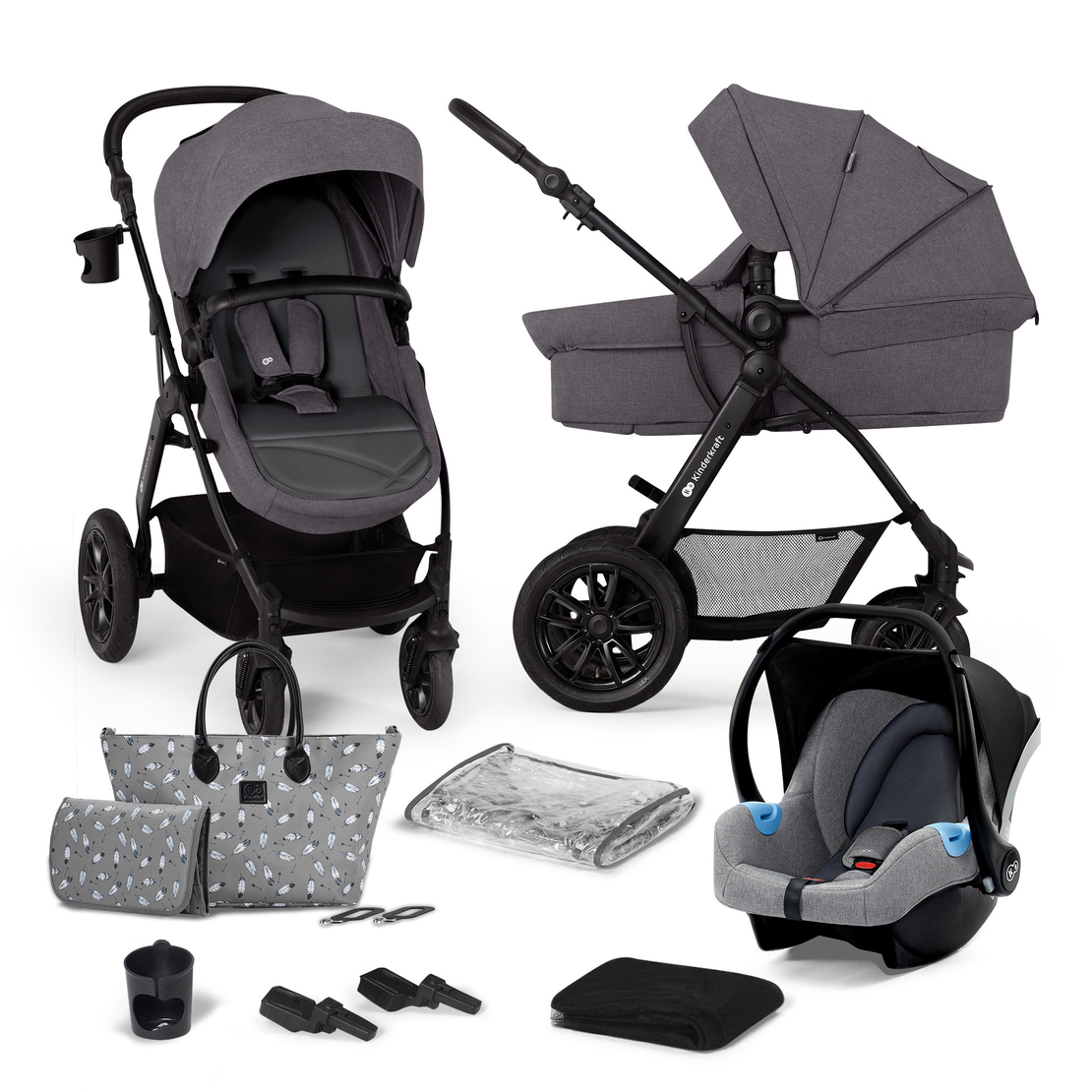 Количка KinderKraft Xmoov 2023, 3в1, Тъмно сива