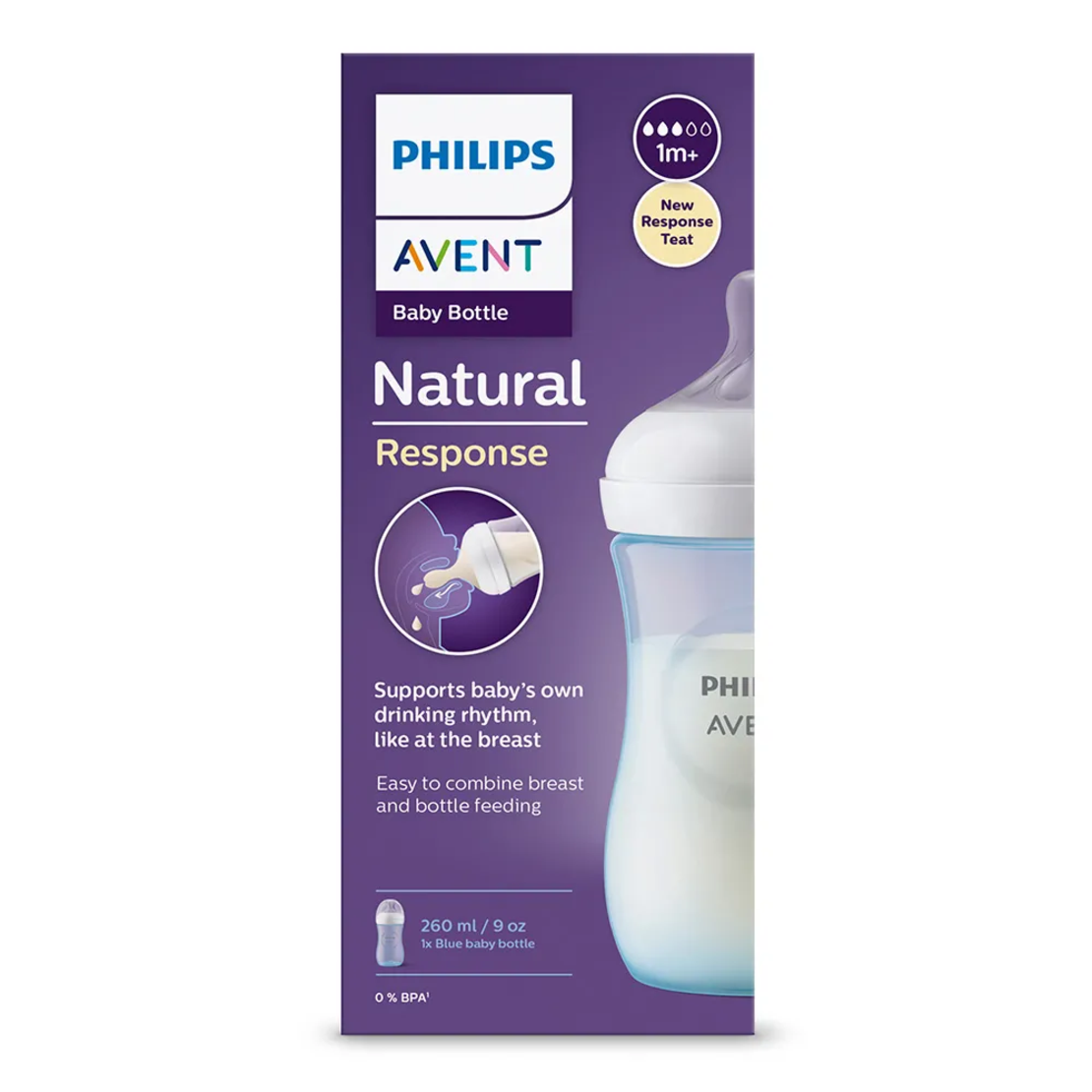 Philips Avent ШИШЕ Natural Response 3.0 с биберон 1м+, 260мл, СИН