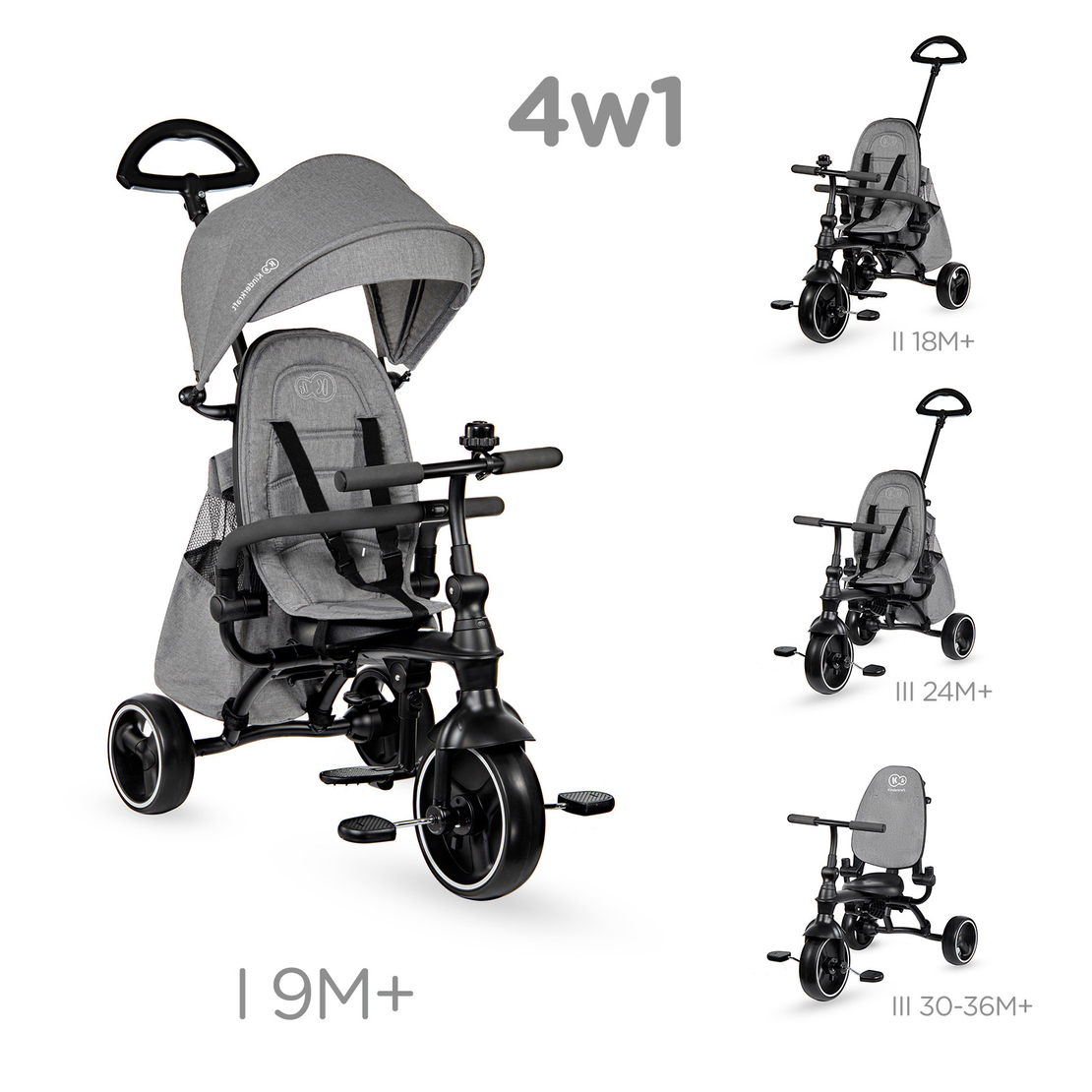 Триколка KinderKraft Jazz, 4в1, Сива 