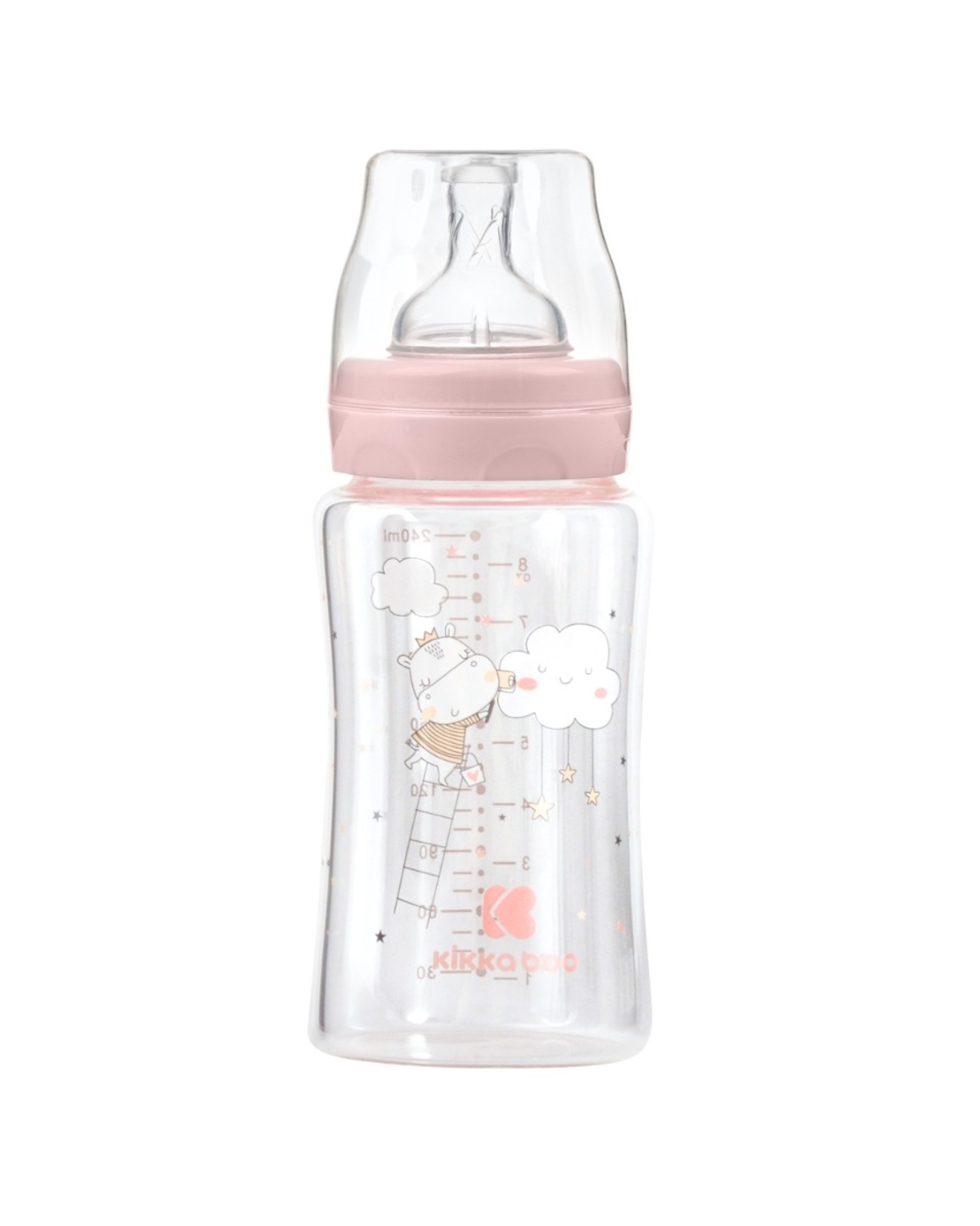 KikkaBoo Шише стъклено 240мл Hippo Dreams Pink