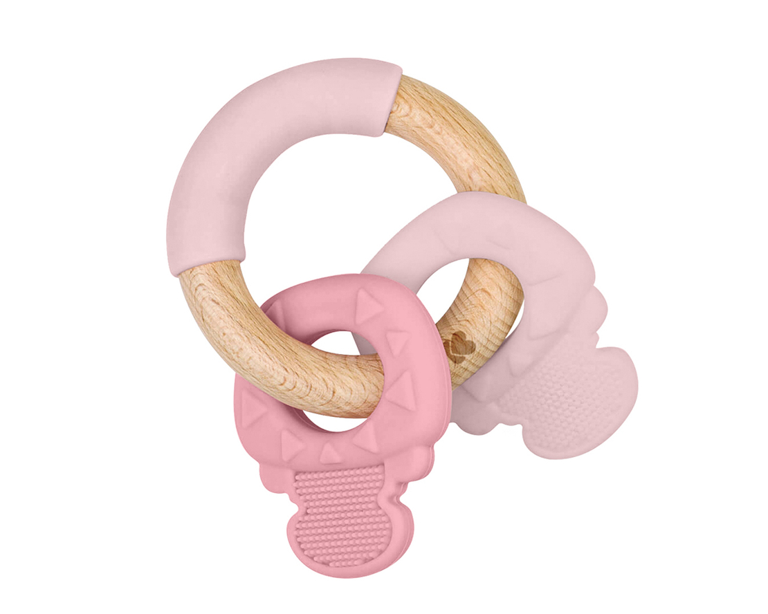 KikkaBoo Чесалка дърво-силикон Keys Pink