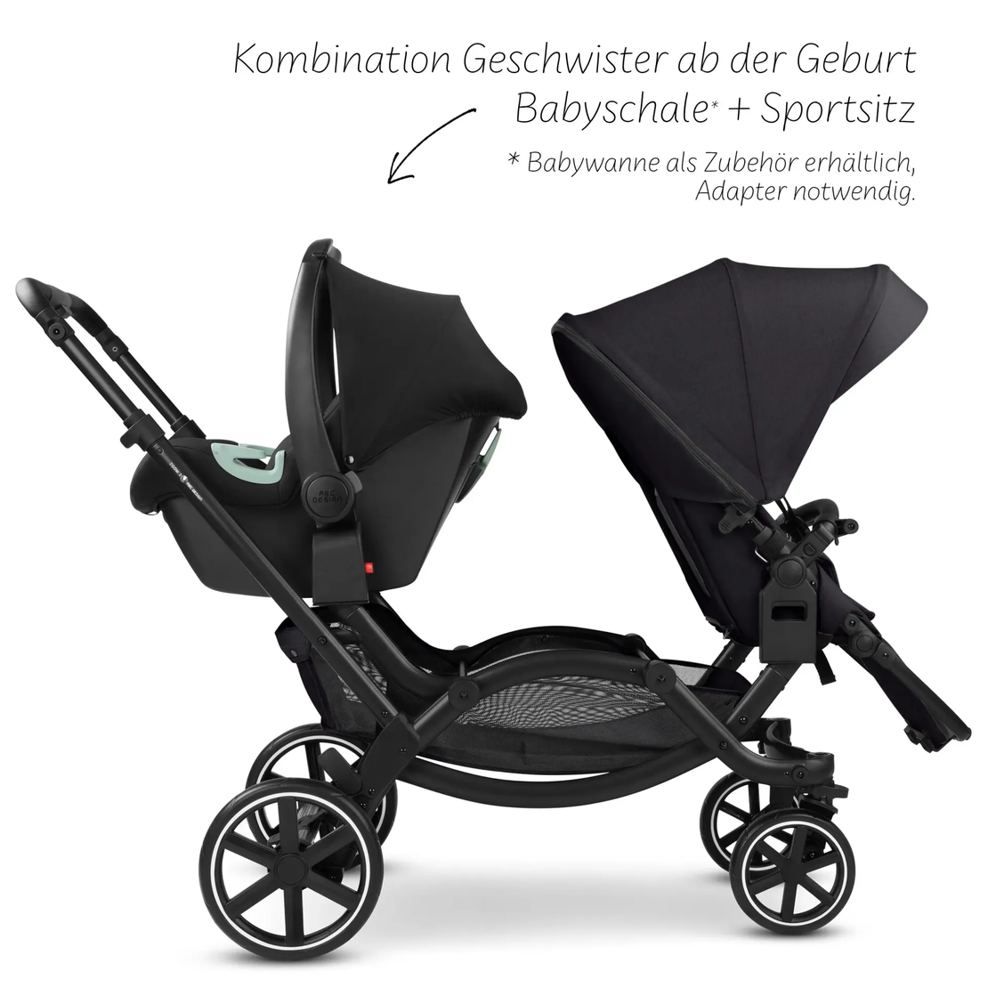 ABC Design Double Stroller Zoom 2 Coal Комбинирана Детска Количка за Близнаци