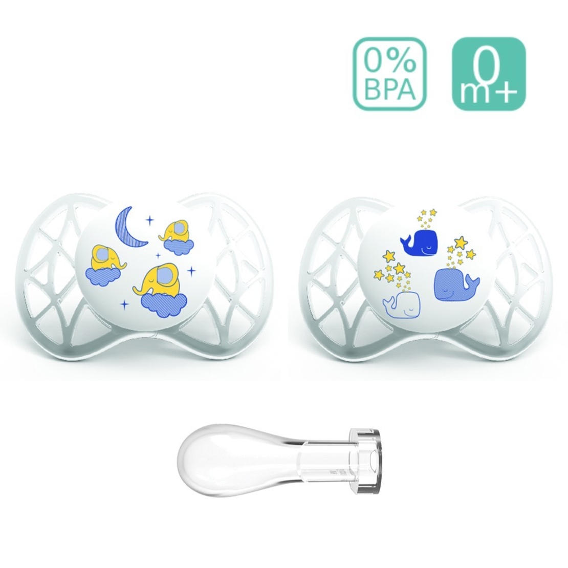  Анатомични светещи биберони Nuvita 7063 AIR55 SYM, 2 броя, 0+ 