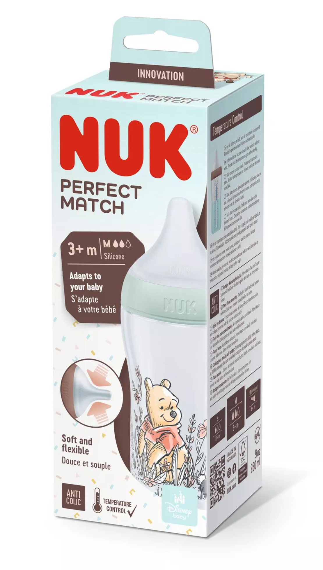 NUK Perfect Match Шише РР 260мл със Силиконов Биберон за Хранене M 3+ месеца Disney Мечо Пух