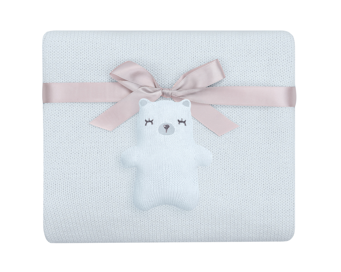 Плетено памучно одеяло Bear with me Blue