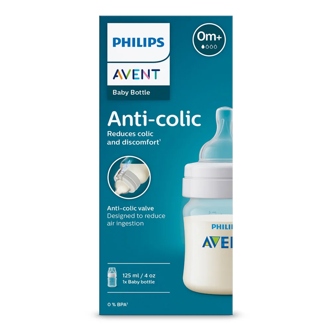 Philips Avent SCY100/01 Шише за Хранене Anti-Colic 125 мл с Биберон със Сила на Потока 1 от 0м+