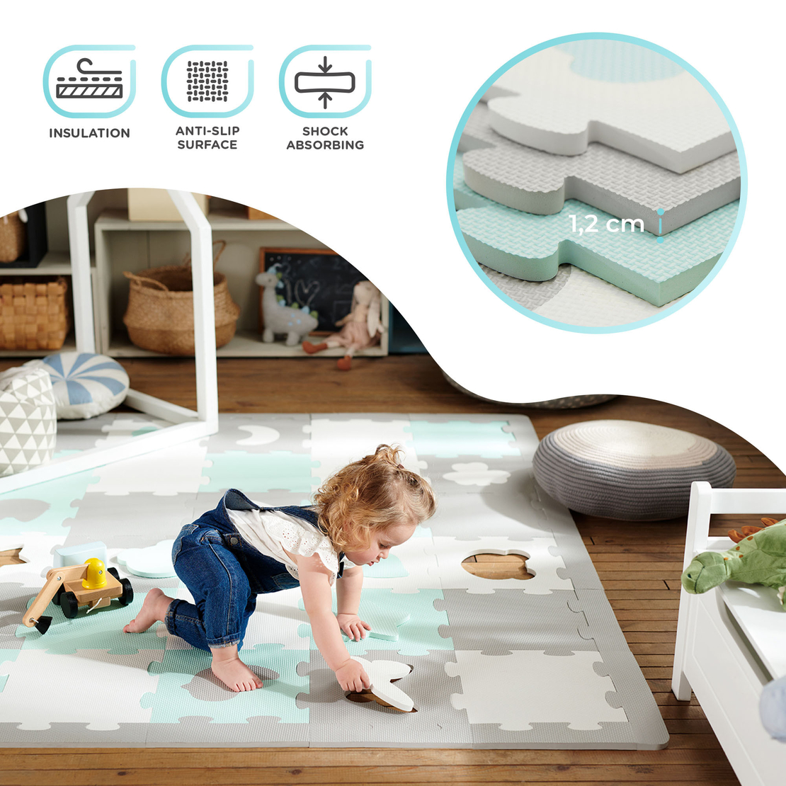  Мек пъзел с форми KinderKraft LUNO SHAPES, мента 