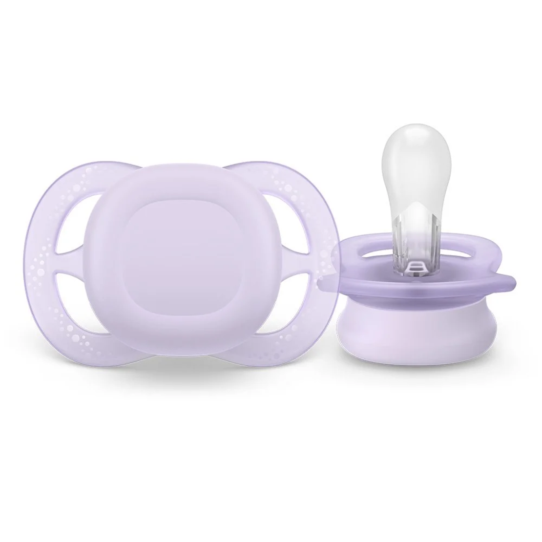 Philips AVENT SCF075/01 Комплект от 2 броя ортодонтични залъгалки за новородени Ultra Start 0-2м в оранжево и лилаво в кутия за стерилизиране