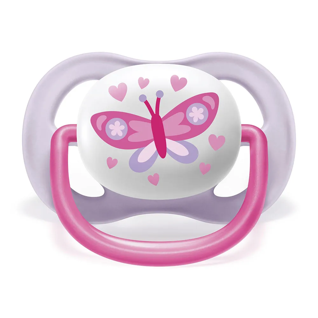 Philips AVENT SCF080/02 Комплект 2 Броя Ортодонтични Залъгалки Ultra Air Happy 0-6м+с Декорация Пеперуда и Надпис Love в Кутия за Стерилизиране