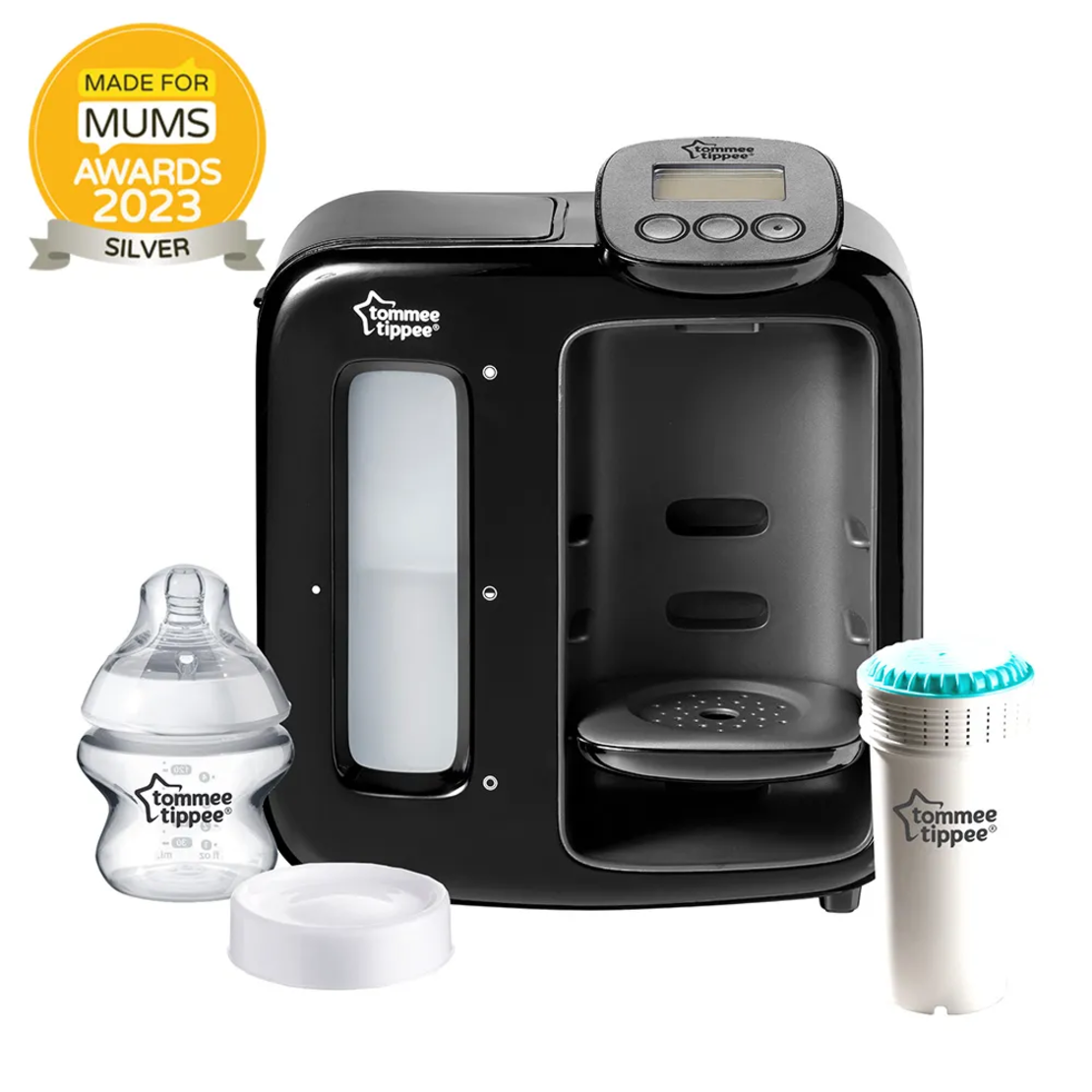 Tommee Tippee Perfect Prep Day & Night Уред за Приготвяне на Адаптирано Мляко с Дигитален Дисплей и Мека Нощна Светлина и Шише 125 мл 0м+