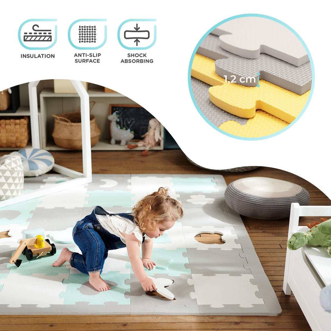  Мек пъзел с форми KinderKraft LUNO SHAPES, жълт 